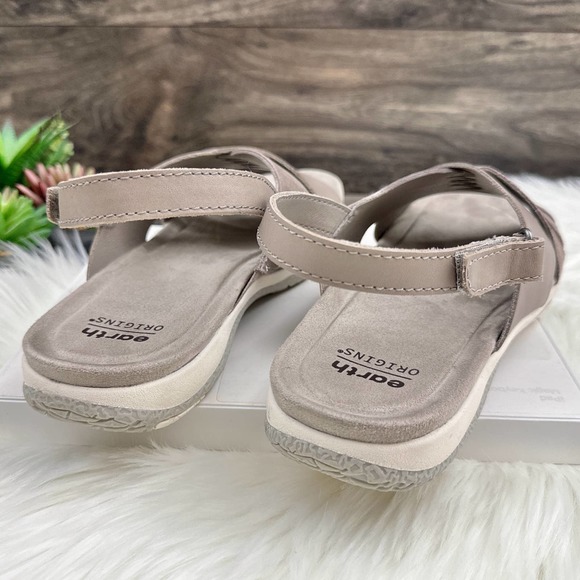 NIB Earth Suzie 8M Leather Woven Lightweight Slingback Sandals Taupe - Picture 7 of 12